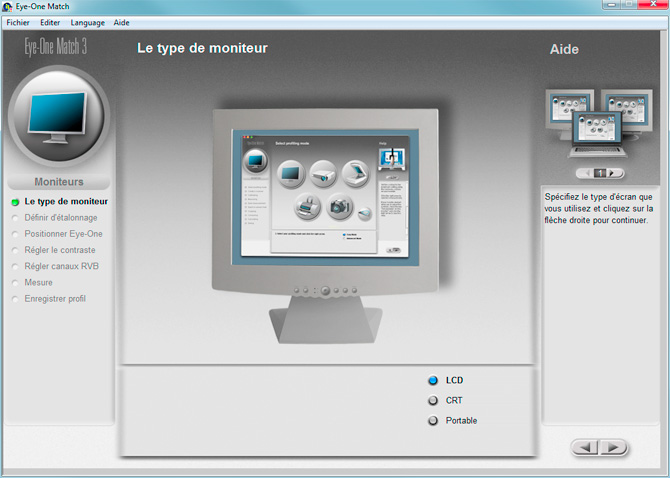 Calibration d'&eacute;cran avec le logiciel EYE ONE MATCH : choix du type de moniteur