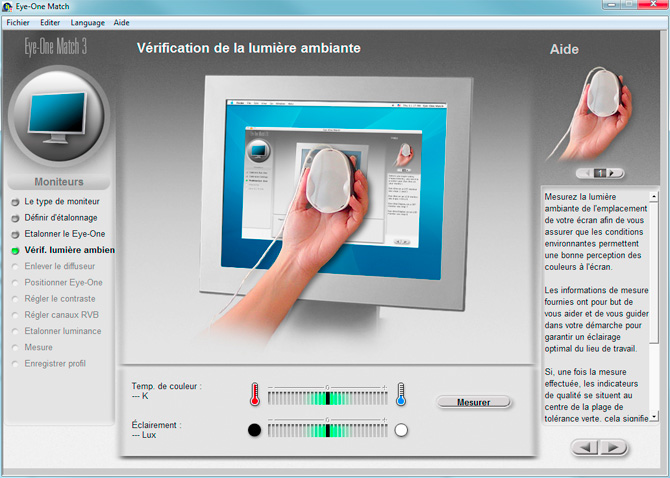 Calibration d'&eacute;cran avec le logiciel EYE ONE MATCH : lumi&egrave;re ambiante
