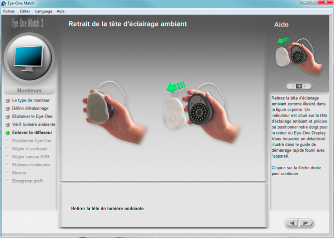 Calibration d'&eacute;cran avec le logiciel EYE ONE MATCH : retrait de la t&ecirc;te d'&eacute;clairage ambiant