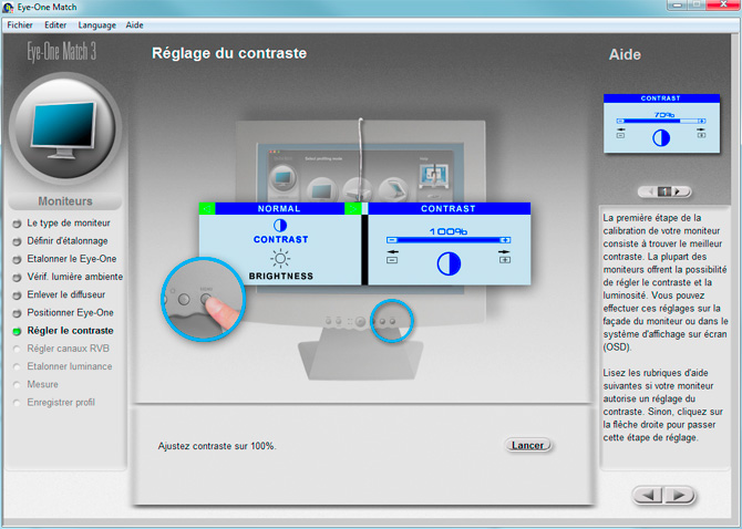 Calibration d'&eacute;cran avec le logiciel EYE ONE MATCH : r&eacute;glage du contraste