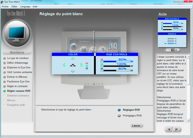 Calibration d'&eacute;cran avec le logiciel EYE ONE MATCH : r&eacute;glage du point blanc