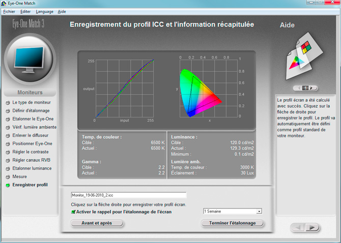 Calibration d'&eacute;cran avec le logiciel EYE ONE MATCH : r&eacute;glage du point blanc